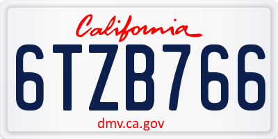 CA license plate 6TZB766