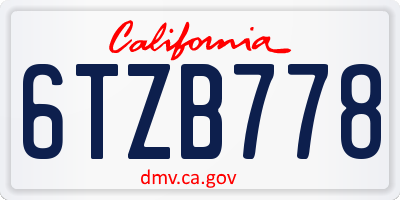 CA license plate 6TZB778