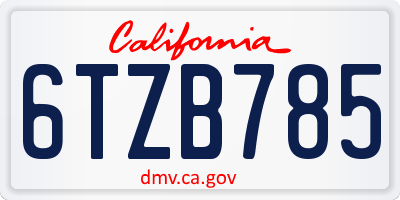 CA license plate 6TZB785
