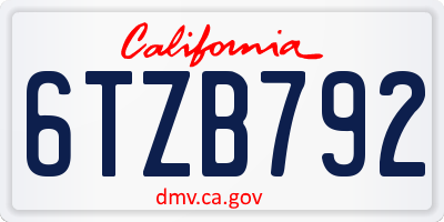 CA license plate 6TZB792