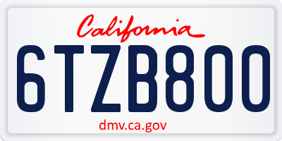 CA license plate 6TZB800