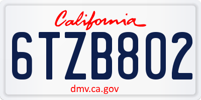 CA license plate 6TZB802