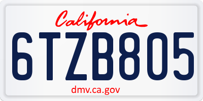 CA license plate 6TZB805