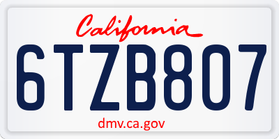 CA license plate 6TZB807