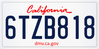CA license plate 6TZB818