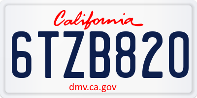 CA license plate 6TZB820