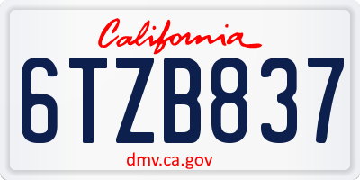 CA license plate 6TZB837