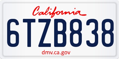 CA license plate 6TZB838