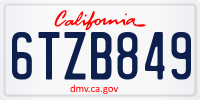CA license plate 6TZB849