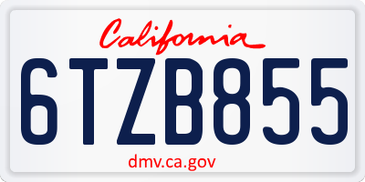 CA license plate 6TZB855