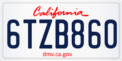 CA license plate 6TZB860