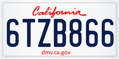 CA license plate 6TZB866