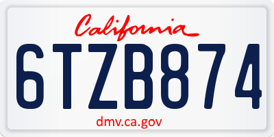 CA license plate 6TZB874