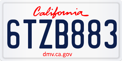 CA license plate 6TZB883