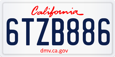 CA license plate 6TZB886