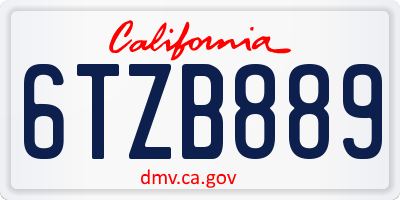 CA license plate 6TZB889