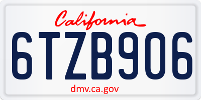 CA license plate 6TZB906