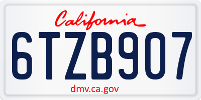 CA license plate 6TZB907