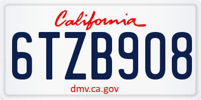 CA license plate 6TZB908