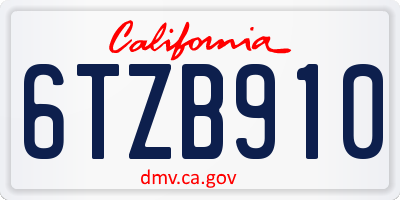 CA license plate 6TZB910