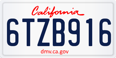 CA license plate 6TZB916