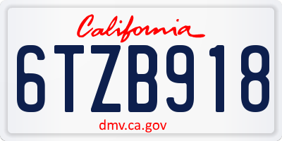 CA license plate 6TZB918