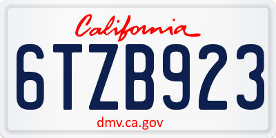 CA license plate 6TZB923