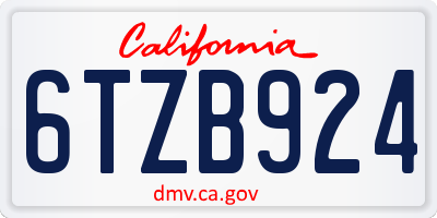 CA license plate 6TZB924