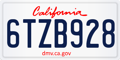 CA license plate 6TZB928