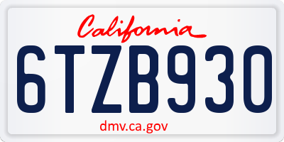 CA license plate 6TZB930