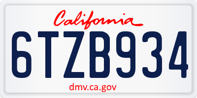CA license plate 6TZB934