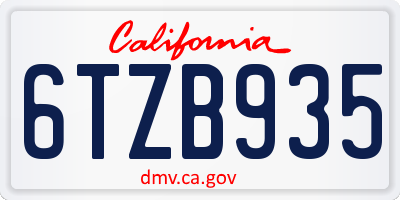 CA license plate 6TZB935