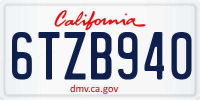 CA license plate 6TZB940