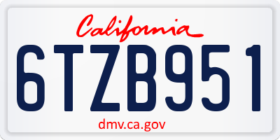 CA license plate 6TZB951