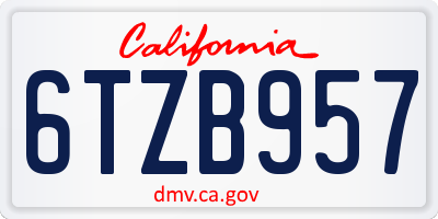 CA license plate 6TZB957