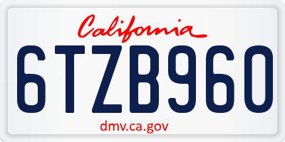 CA license plate 6TZB960