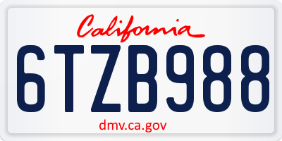 CA license plate 6TZB988