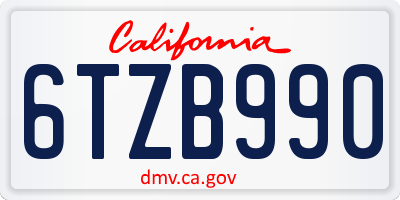 CA license plate 6TZB990