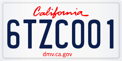 CA license plate 6TZC001