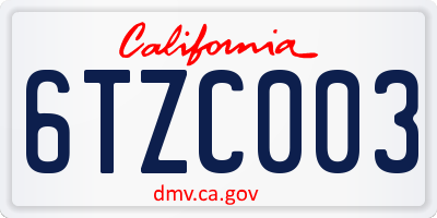 CA license plate 6TZC003