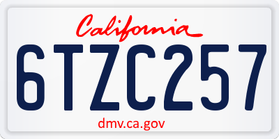 CA license plate 6TZC257
