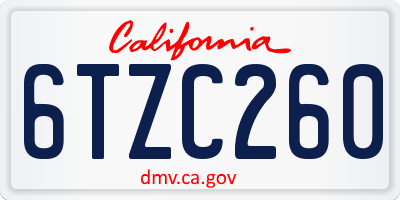 CA license plate 6TZC260