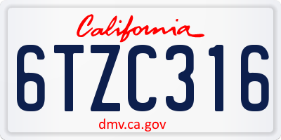 CA license plate 6TZC316