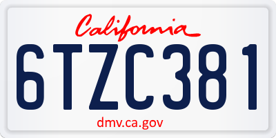 CA license plate 6TZC381