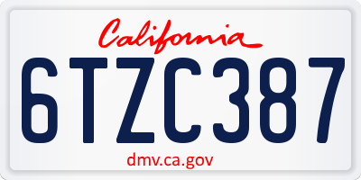 CA license plate 6TZC387