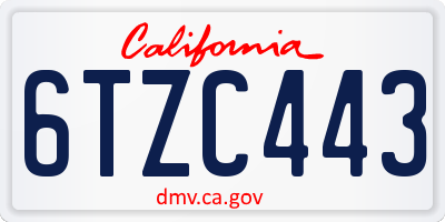 CA license plate 6TZC443