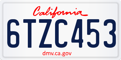 CA license plate 6TZC453