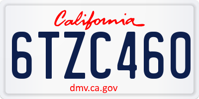 CA license plate 6TZC460