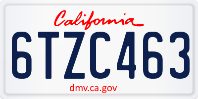 CA license plate 6TZC463