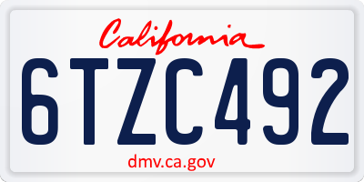 CA license plate 6TZC492